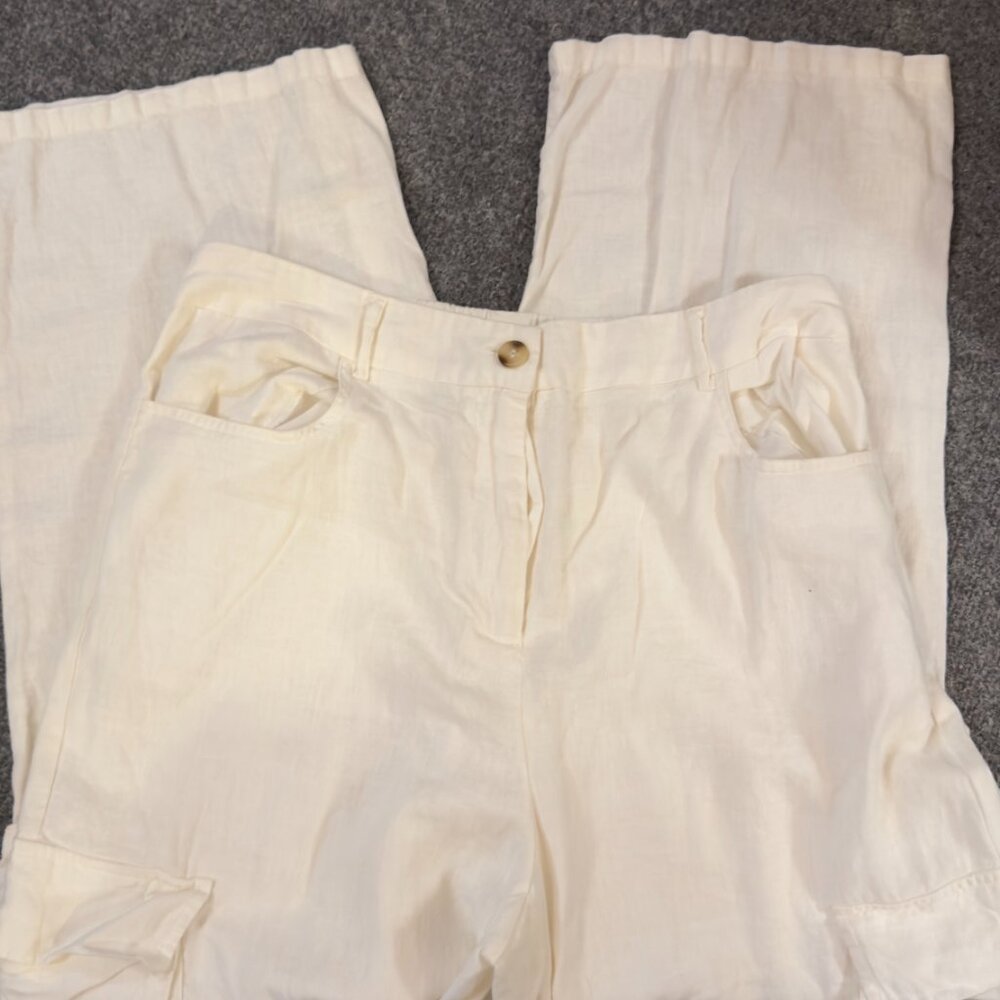 Sincerely Jules White Linen Cargo Wide Leg Pant Size XL